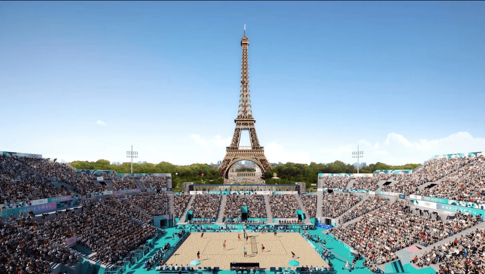 Estádio da Torre Eiffel vai receber os jogos do vôlei de praia nos Jogos Olímpicos de Paris. Foto: Portal de Notícias Itatiaia